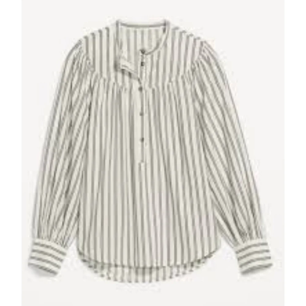 Old Navy Puff Sleeve Striped Henley White Size XL
